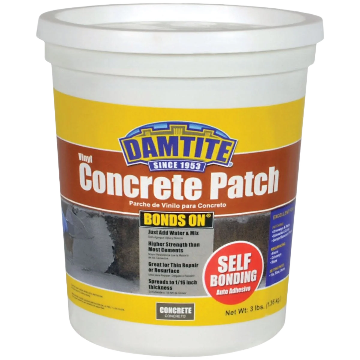 Stylish Damtite Gray Ready-To-Use Vinyl Concrete Patch 3 lb. Recyclable