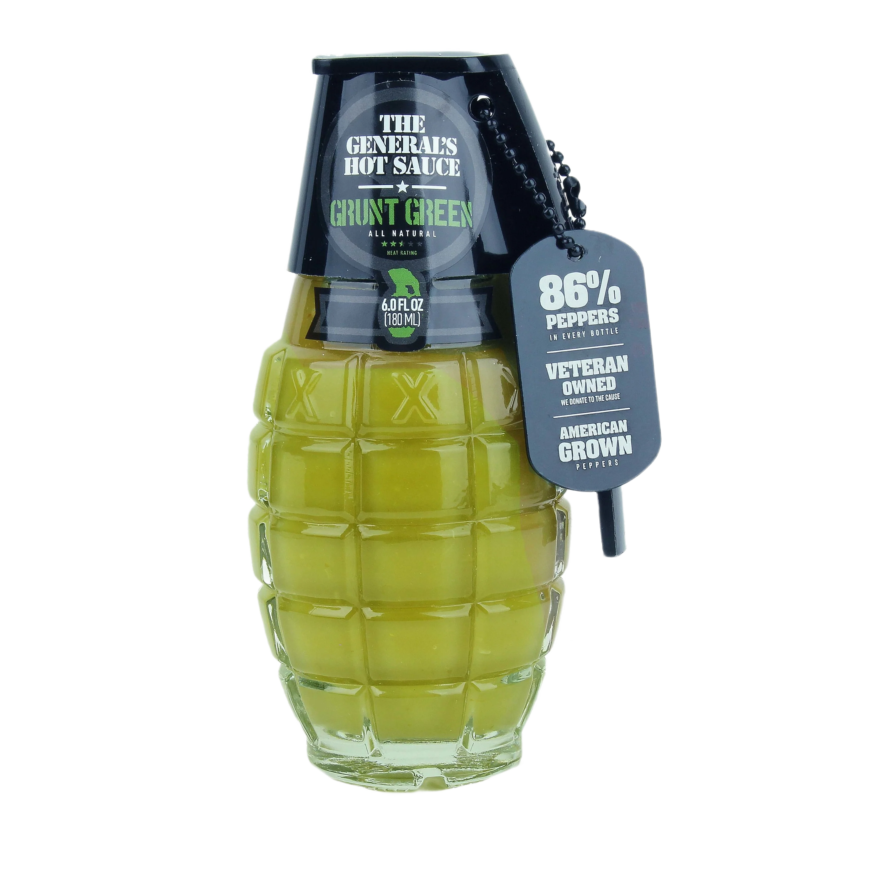 High-End The General's Grunt Green All-Natural Hot Sauce Grenade Bottle 6 oz. Classic