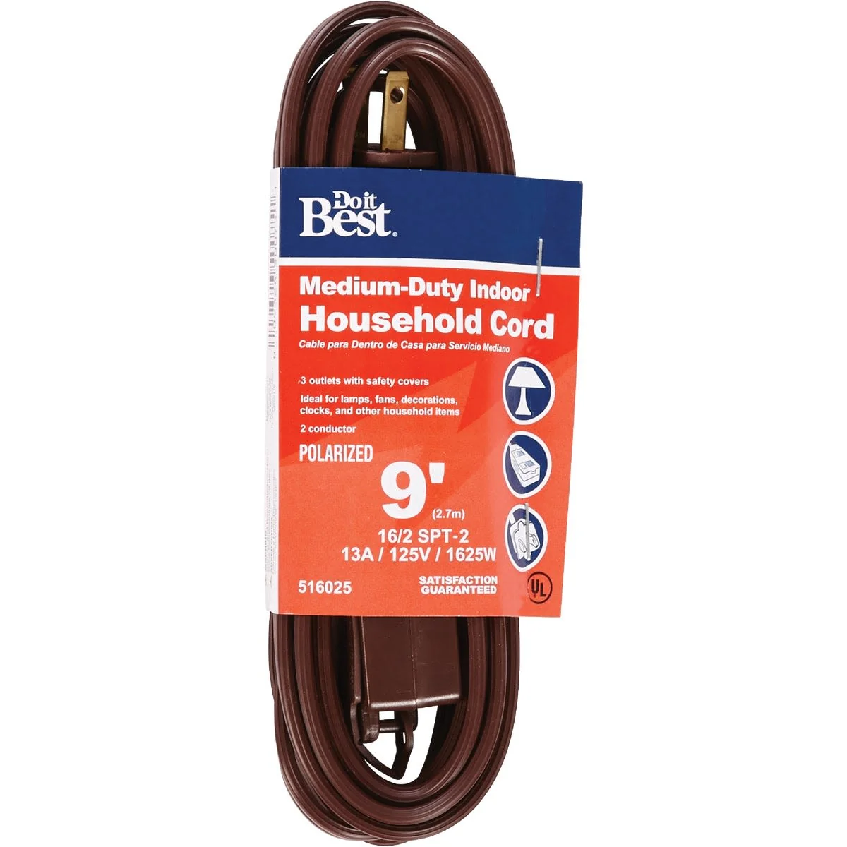 Contemporary Do it Brown 16 2 Flat Plug Extension Cord 9 ft. Practical