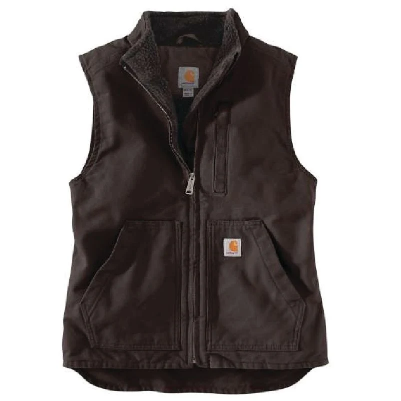 Trendy Carhartt Women's Dark Brown Sherpa-Lined Mockneck Vest Large Regular Elite