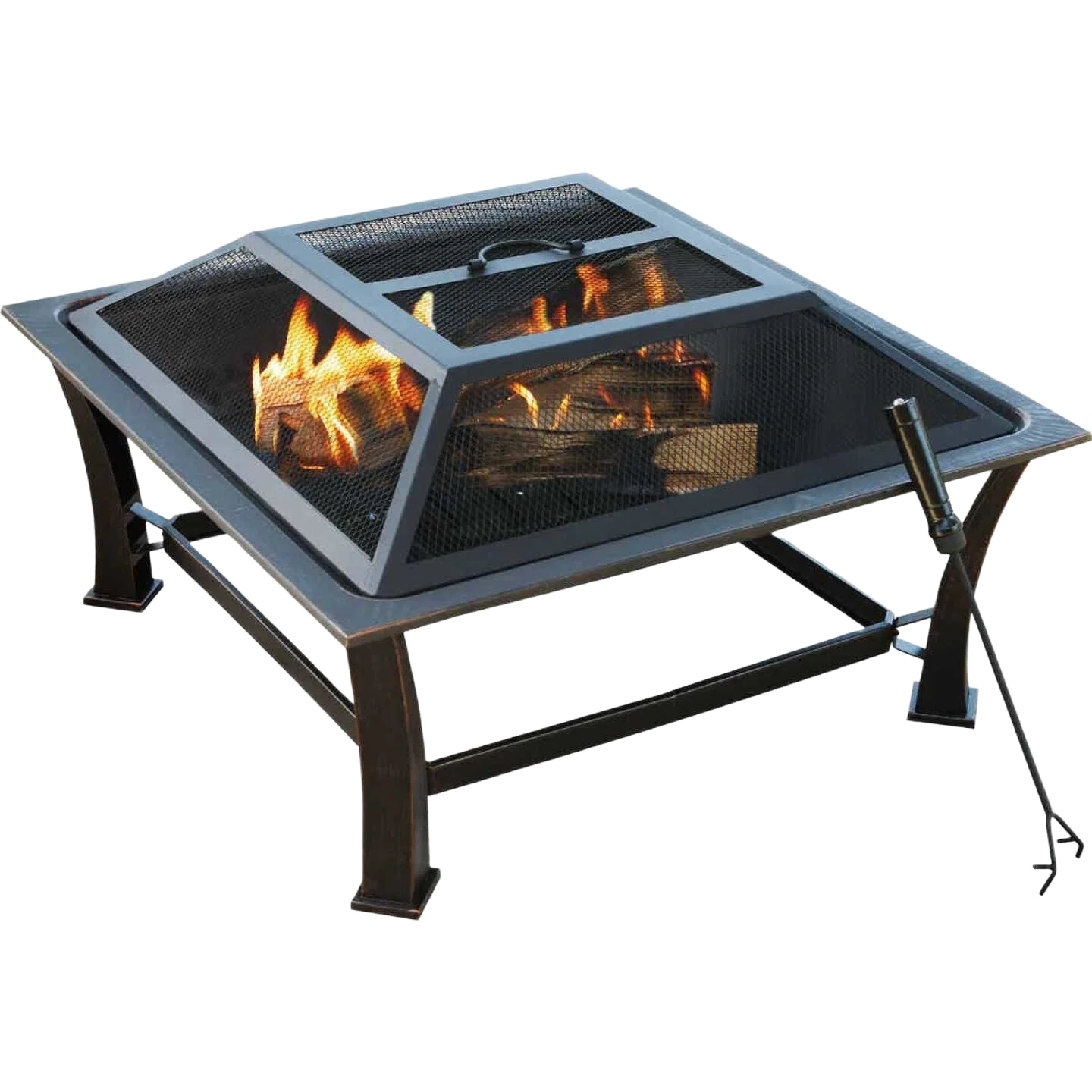 Trendy Outdoor Expressions Antique Bronze Square Steel Fire Pit 30 in. High-End