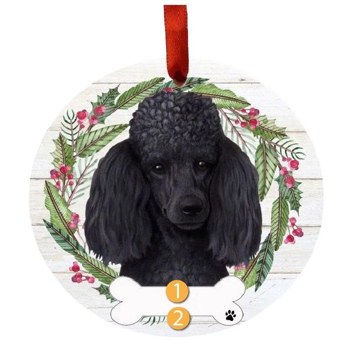 Proven E S Pets Personalized Black Poodle Face Wreath Ornament Breathable