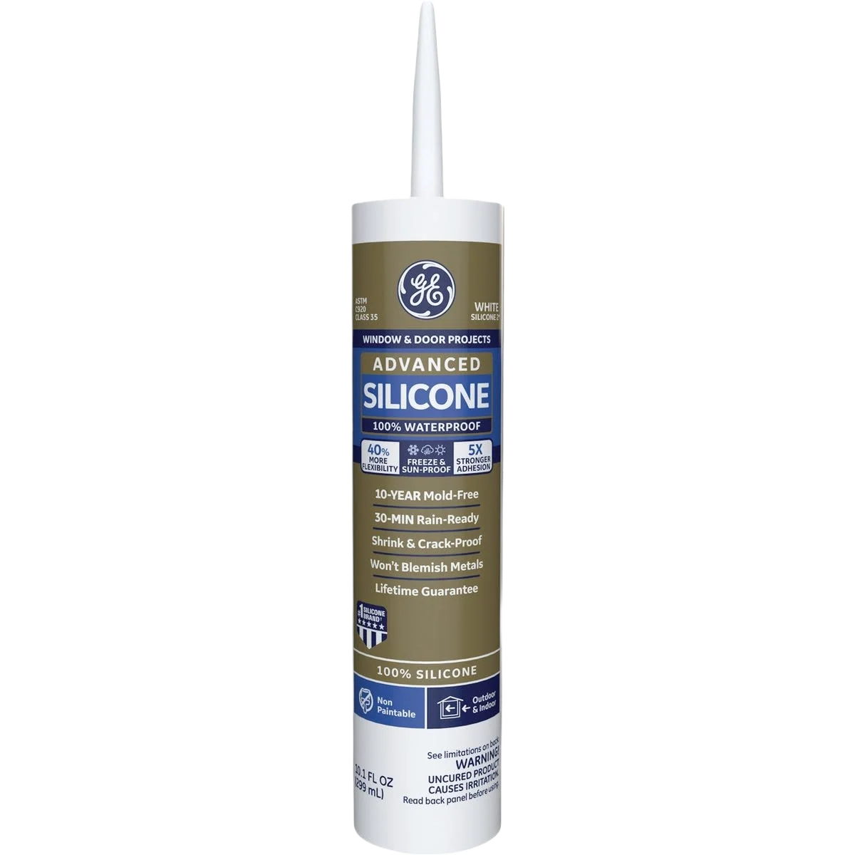 Elite GE Advanced White Silicone Ii Window Door Silicone Sealant 10.1 oz. Versatile