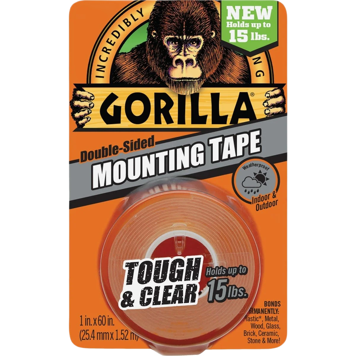 Verified Gorilla Clear Tough Clear 15 lb. Capacity Mounting Tape 1 x 60 in. Environmentally Friendly