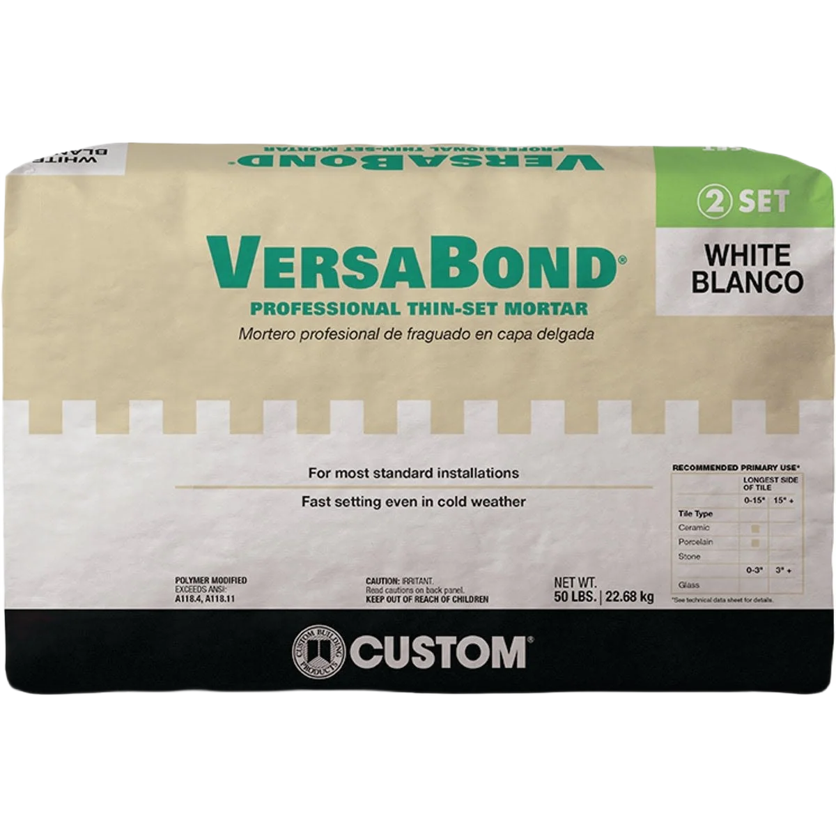 Innovative Custom Building Products White VersaBond Fortified Thin-Set Mortar 50 lb. Professional