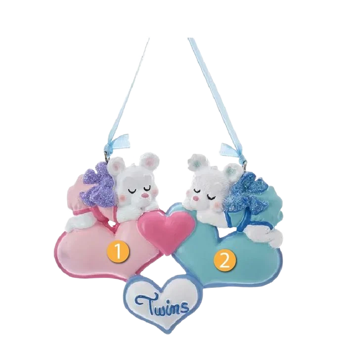 Sophisticated Kurt S. Adler Personalized Twin Boy Girl Bears with Hearts Ornament Artisan