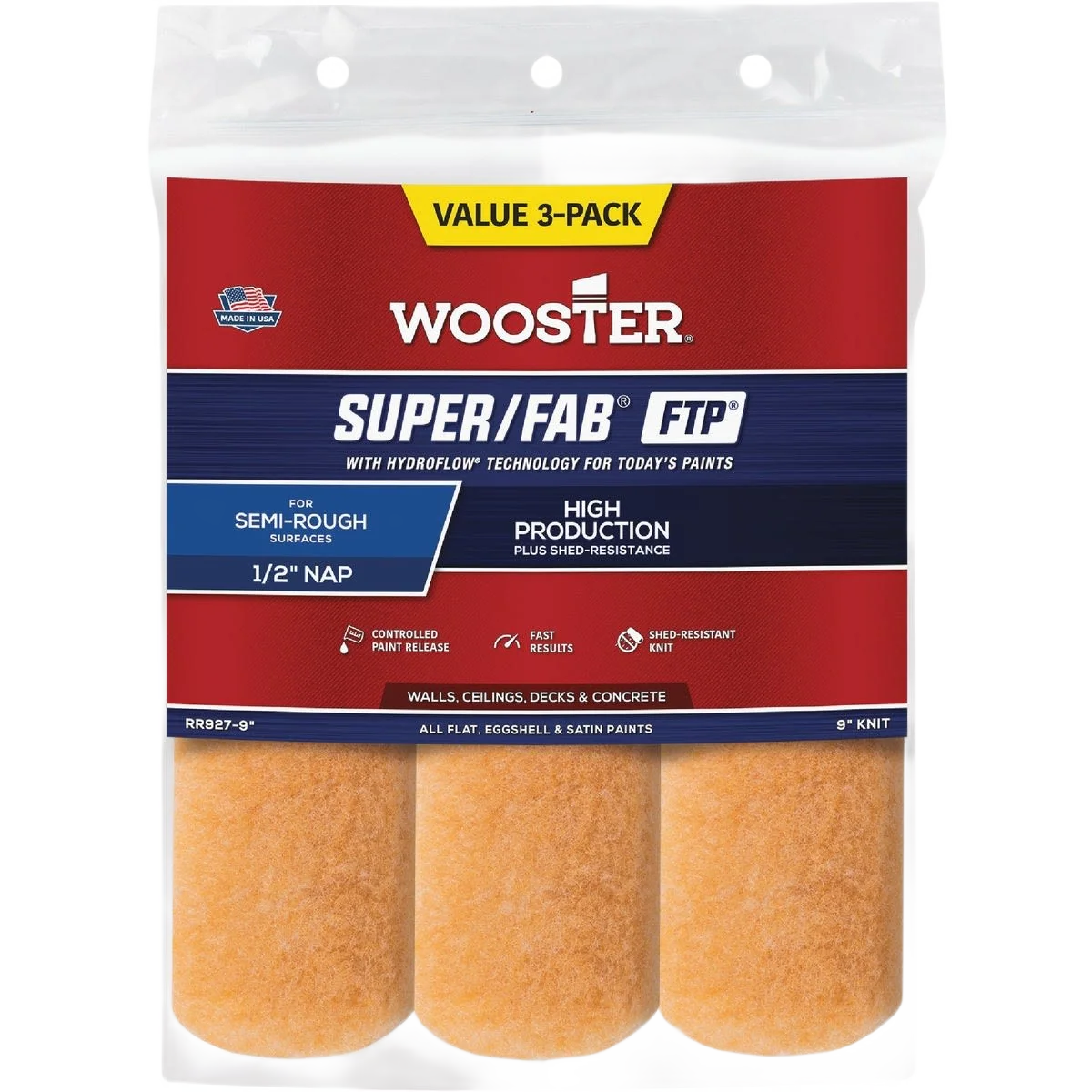 Elegant Wooster Super Fab Knit Fabric Roller Cover 9 x 1 2 in. 3-Pack Reliable