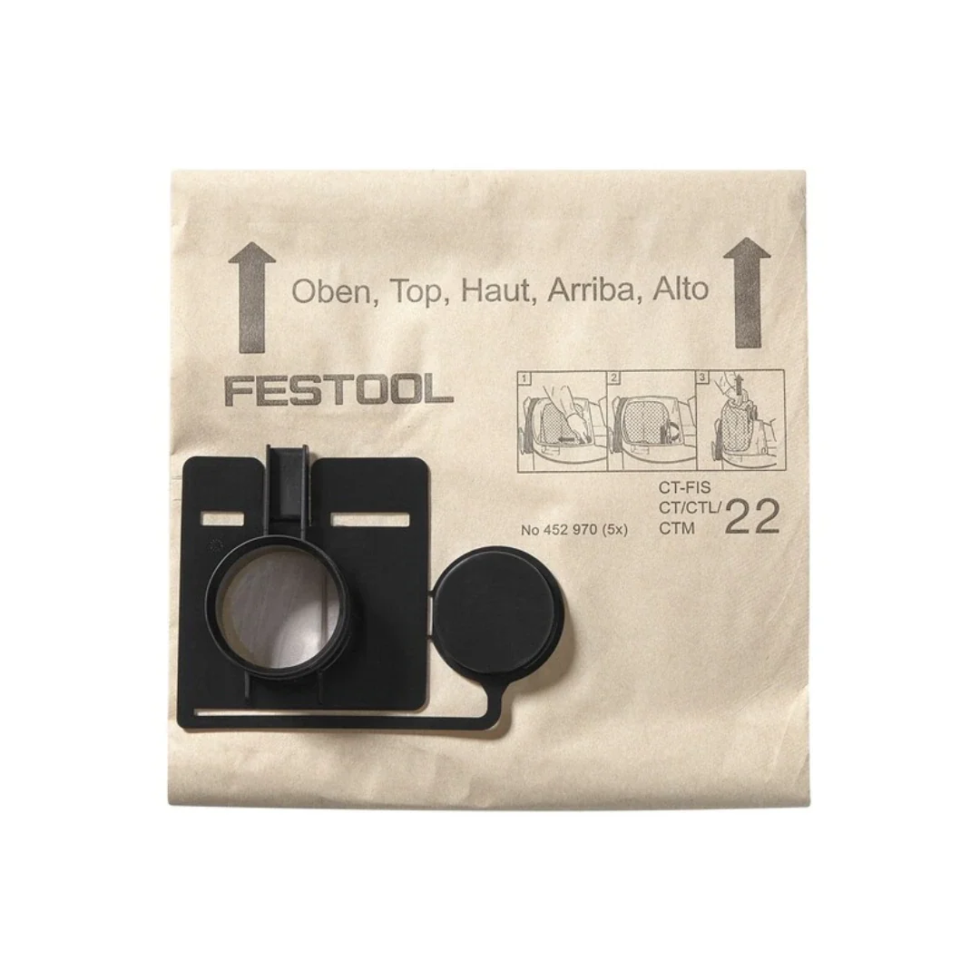 Long-Lasting Festool 452970 CT 22 Filter Bags 5-Count Pure