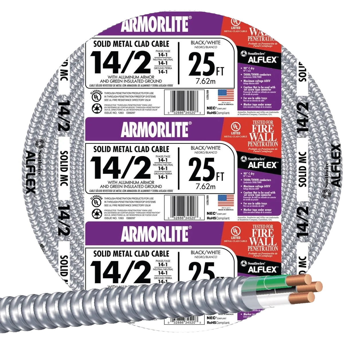 Crafted Southwire 25' 14 2 MC Aluminum Armored Cable Dependable