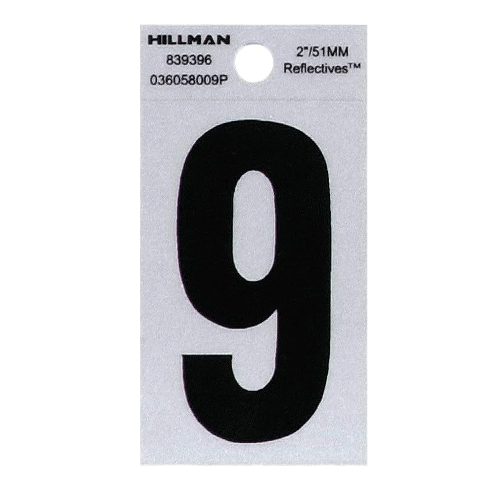 Solid Hillman 2-In. Adhesive Black Silver House Number 9 Contemporary