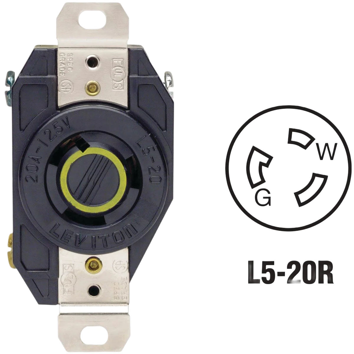 Flexible Leviton 20A 125V Black L5-20R Locking Outlet Receptacle Dependable