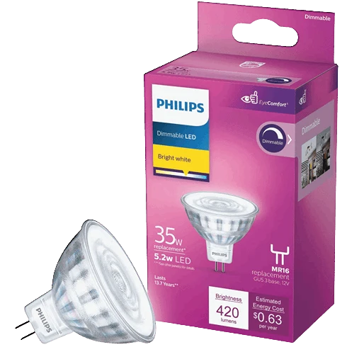 Crafted Philips 35 Watt Equivalent Bright White MR16 GU5.3 Base Spotlight Light Bulb Detailed