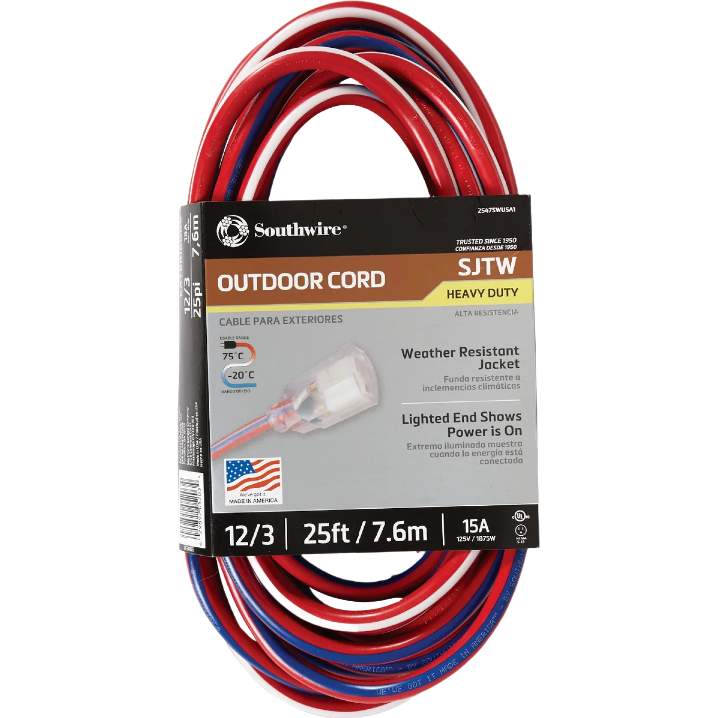 Efficient Southwire 12 3 Patriotic Red White and Blue Extension Cord 25 ft. Responsible