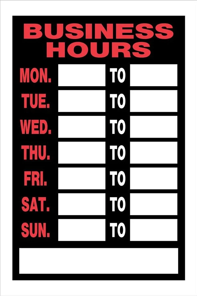 Consistent Hillman Red White Plastic Business Hours Sign 8 x 12 in. Clean