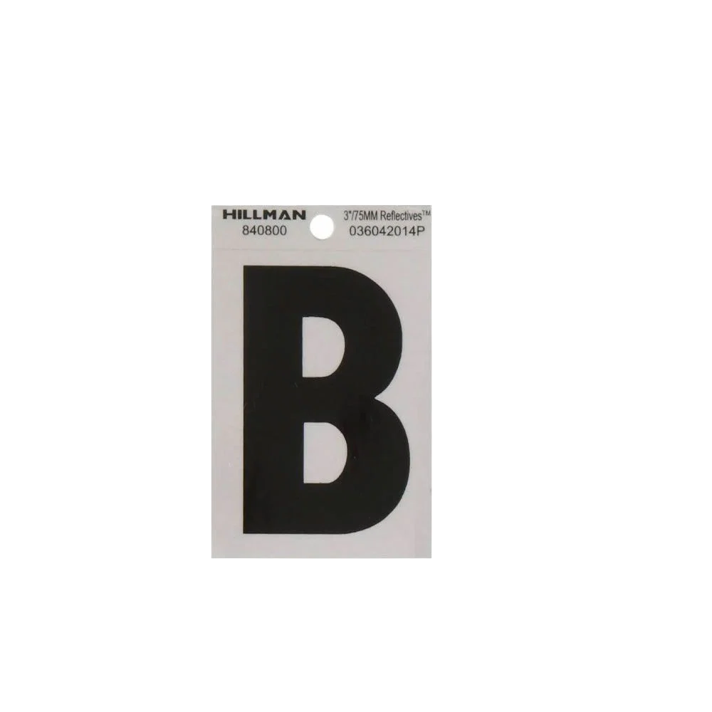 Advanced Hillman 3 in. Black Silver Reflective Mylar Sticker Wide Style Letter B Proven