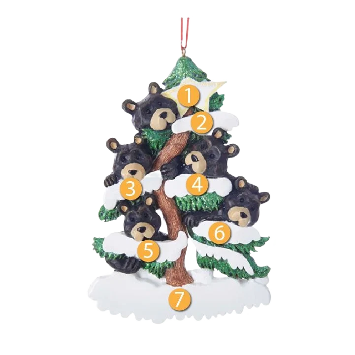 Unique Kurt S. Adler Personalized Bear Family of 5 on Tree Ornament Safe