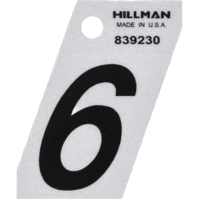 Selected Hillman 1-1 2-In. Adhesive Black Silver Angle-Cut House Number 6 Authentic