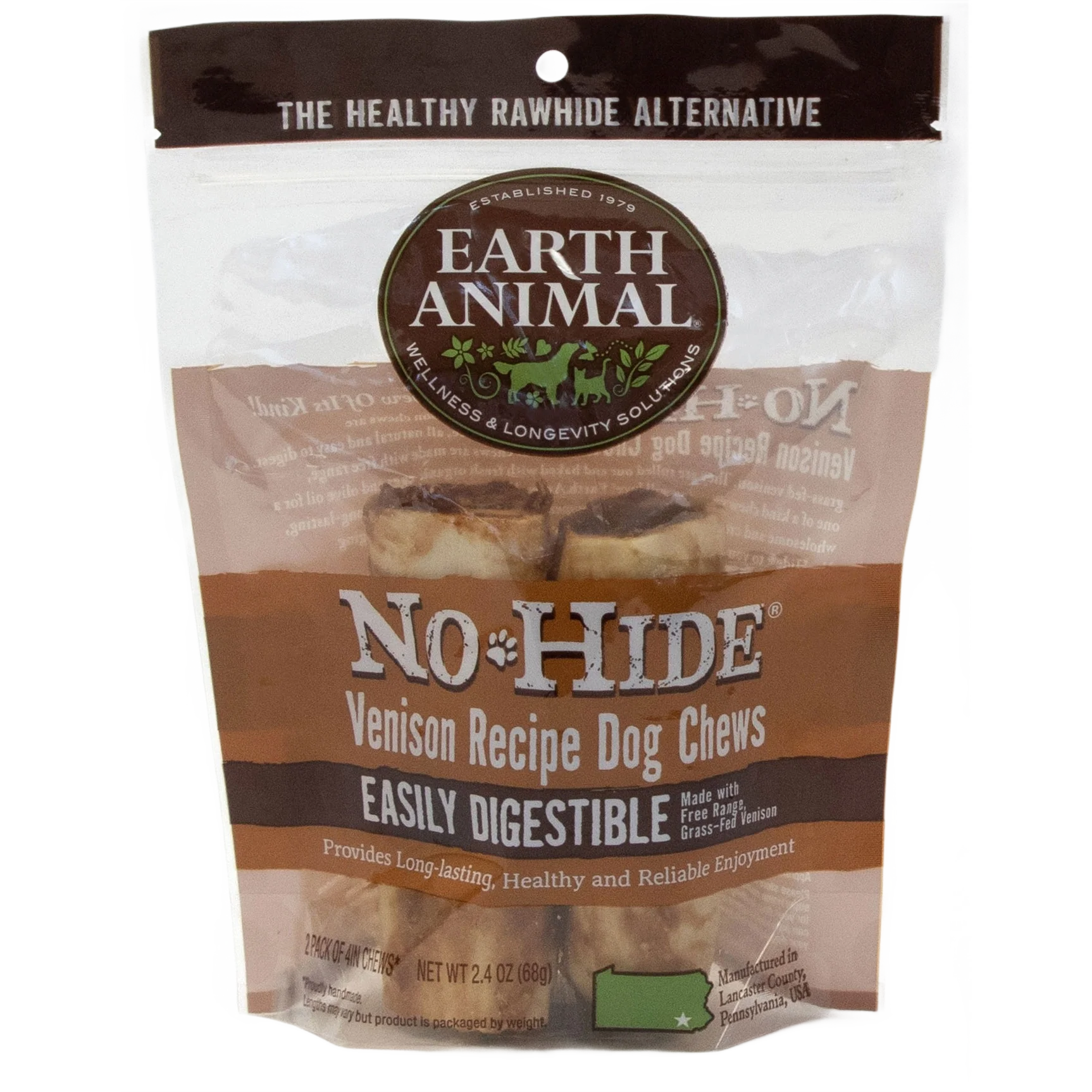 Expertly Made Earth Animal Small No Hide Venison Dog Chews 2-Pack Crafted