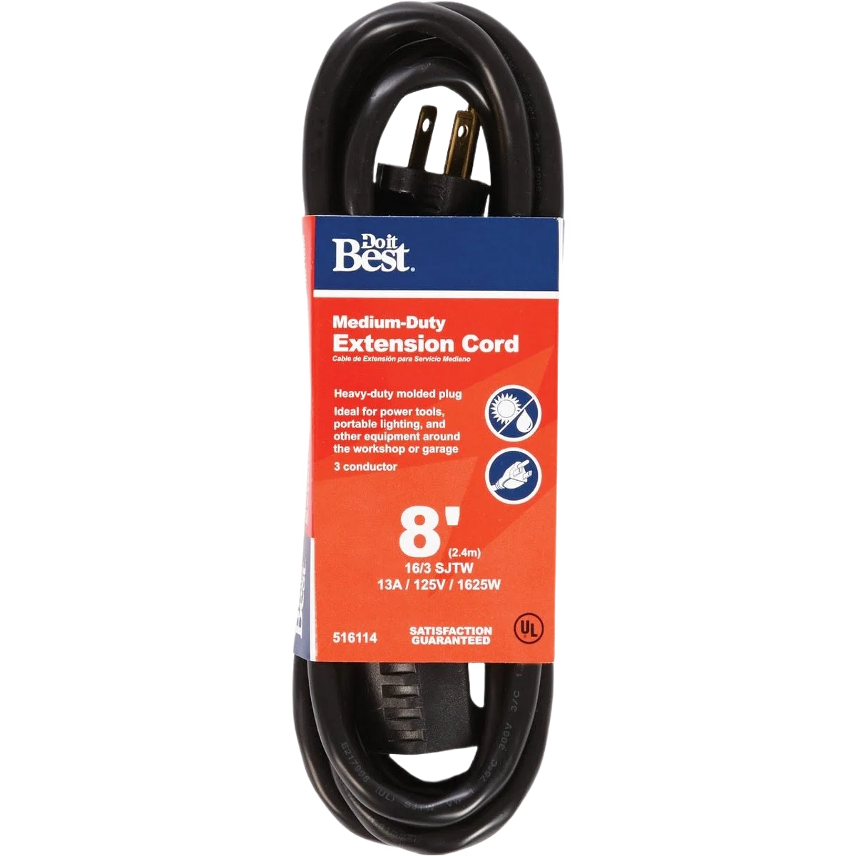 Premium Material Do it Black 16 3 Abrasion Resistant Extension Cord 8 ft. Efficient