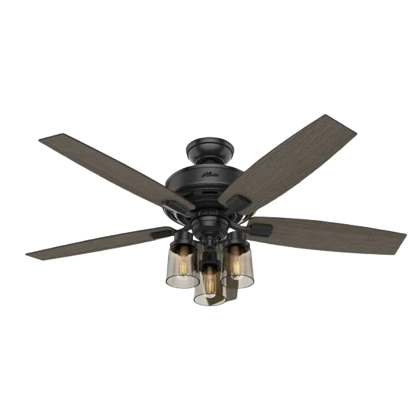 Professional Hunter Bennett Matte Black Ceiling Fan with 3 Lights 52 in. Exclusive