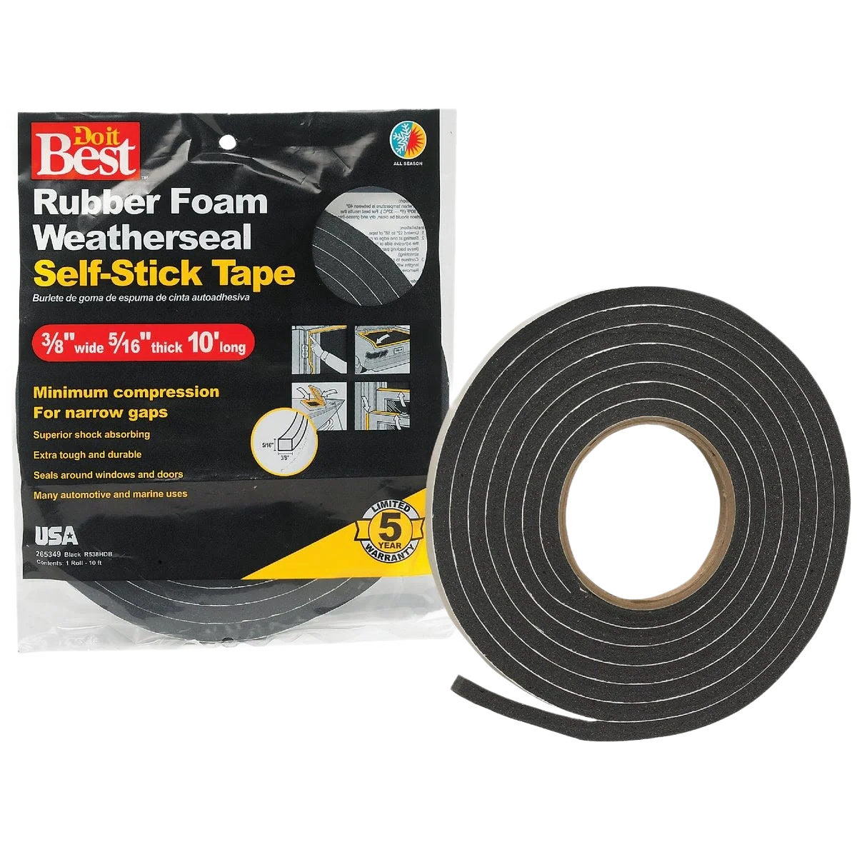 Exclusive Do it Black Foam Weatherstrip Tape 3 8 x 5 16 in. x 10 ft. Enhanced