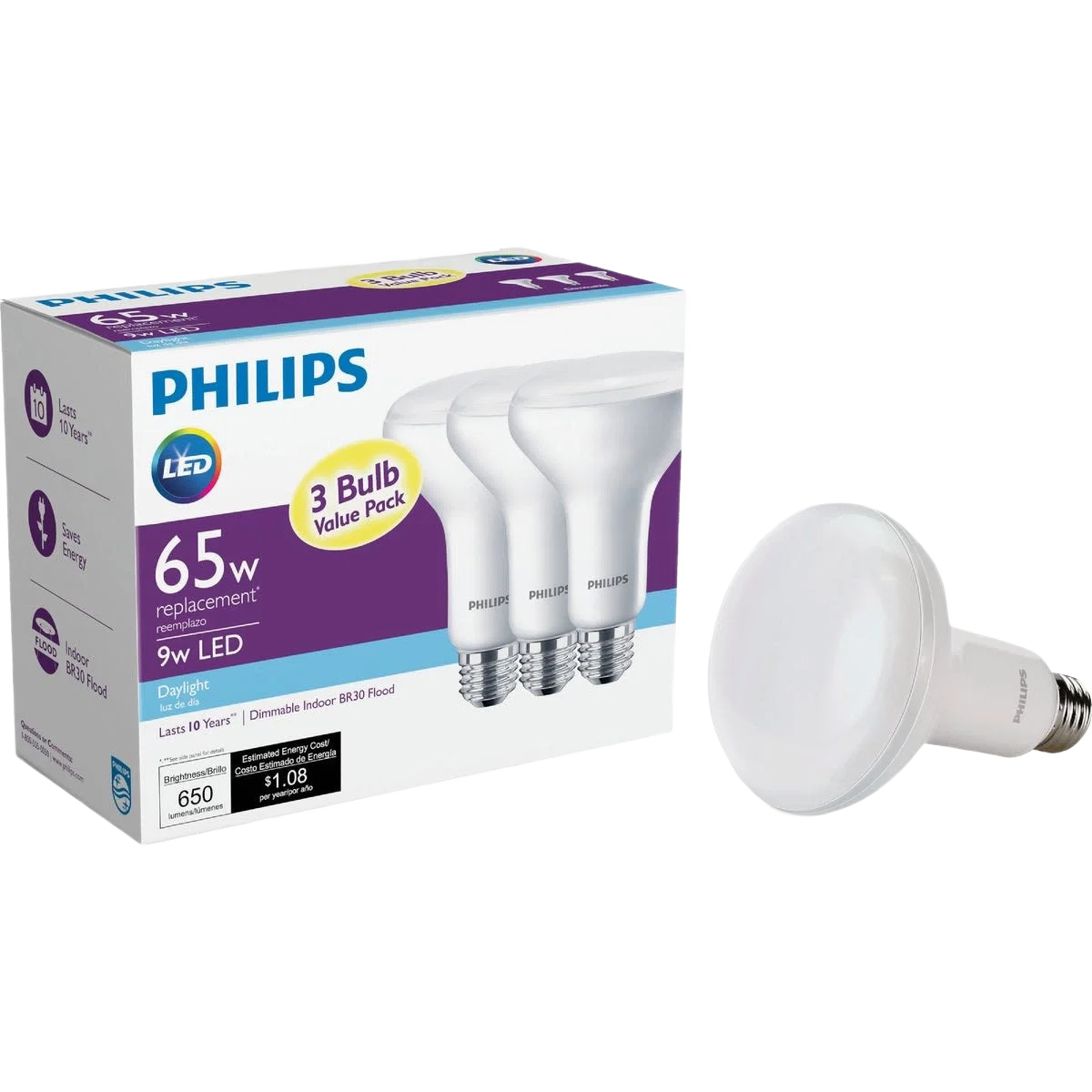 Artisan Philips BR30 LED Medium Daylight Floodlight Light Bulb 3-Pack Premium