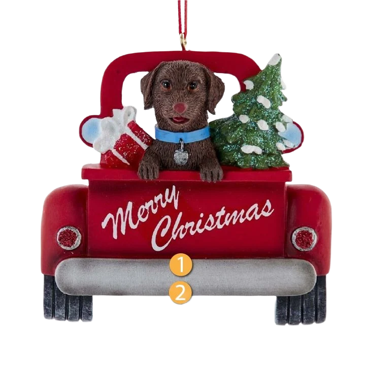 Luxury Kurt S. Adler Personalized Merry Christmas Brown Labrador In Red Truck Ornament High-Quality