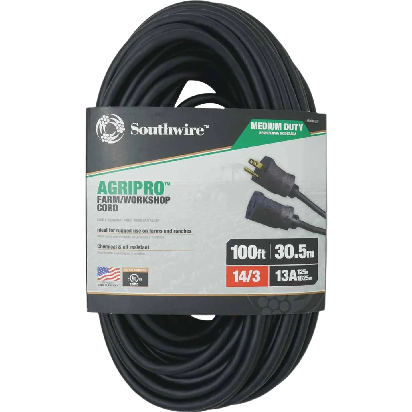 Versatile Southwire Black Agripro Medium-Duty Farm Extension Cord 100 ft. Fine Crafted