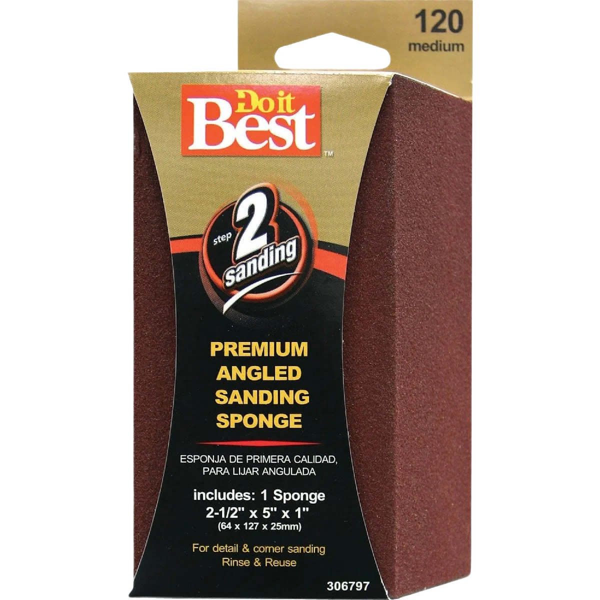 Efficient Do it Angled Medium 120-Grit Sanding Sponge Secure
