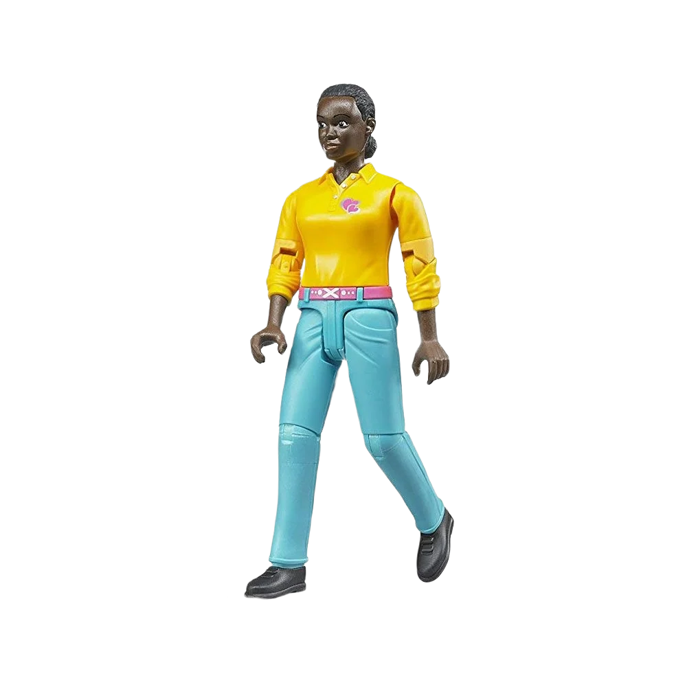 Sustainable Bruder Woman with Dark Skin Turquoise Jeans Action Figure Fine