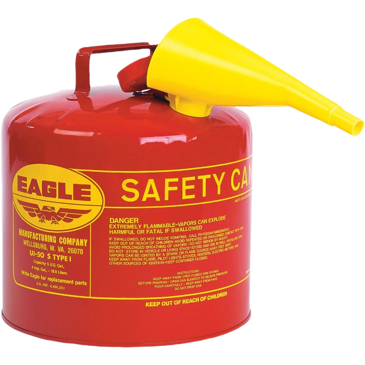 Unique Eagle 5 Gal. Type I Red Galvanized Steel Safety Fuel Can Soft