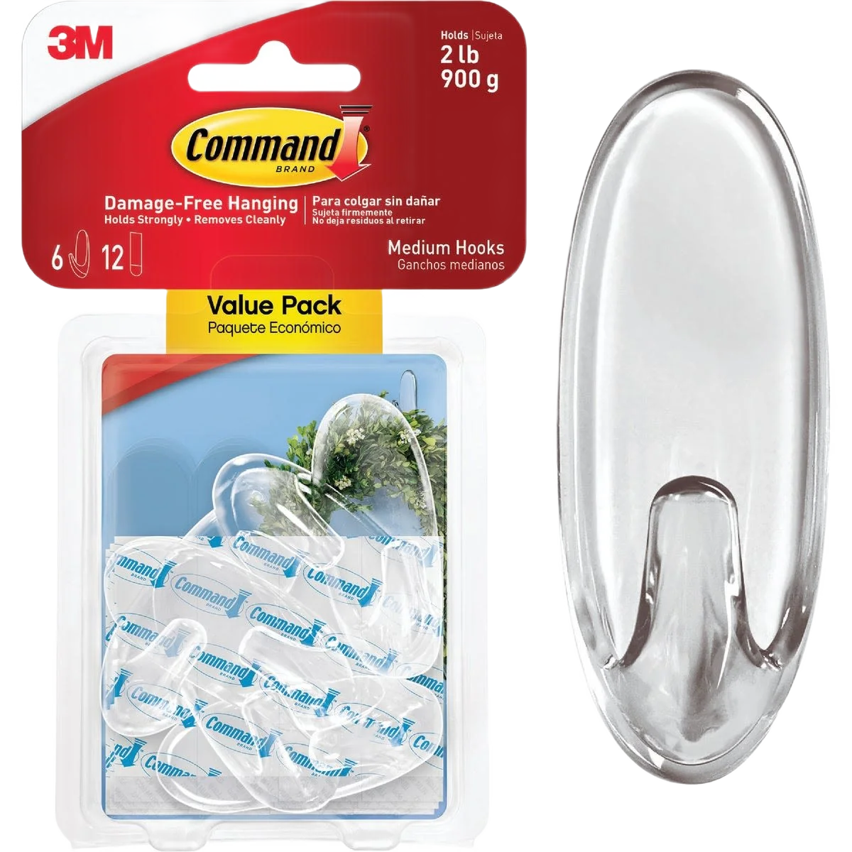 Expertly Made 3M Command Medium Clear Adhesive Hook 6-Pack Unique