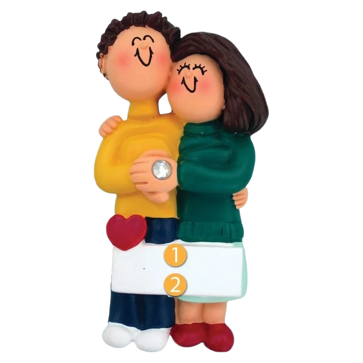 World-Class Ornament Central Personalized Brunette Engaged Couple Ornament Unique