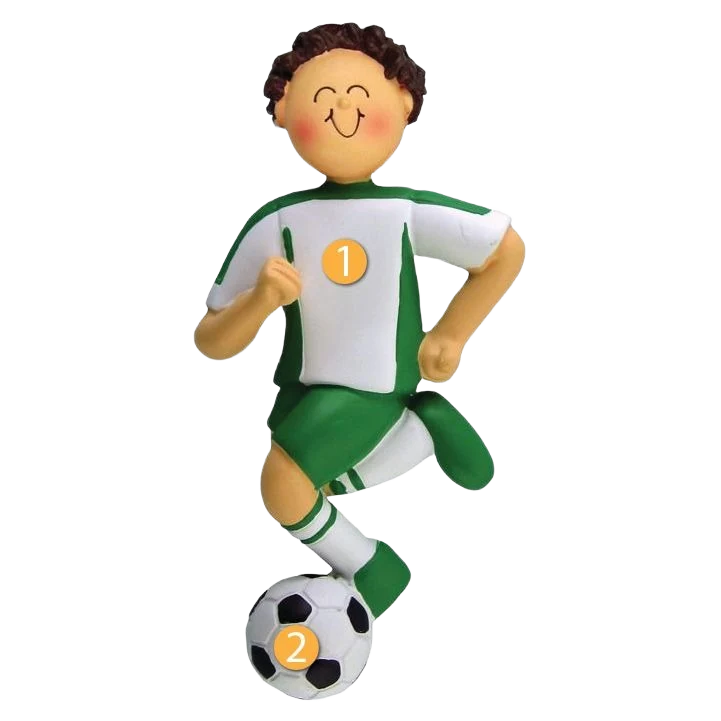 User-Friendly Ornament Central Personalized Brunette Male in Green Soccer Uniform Ornament Exceptional