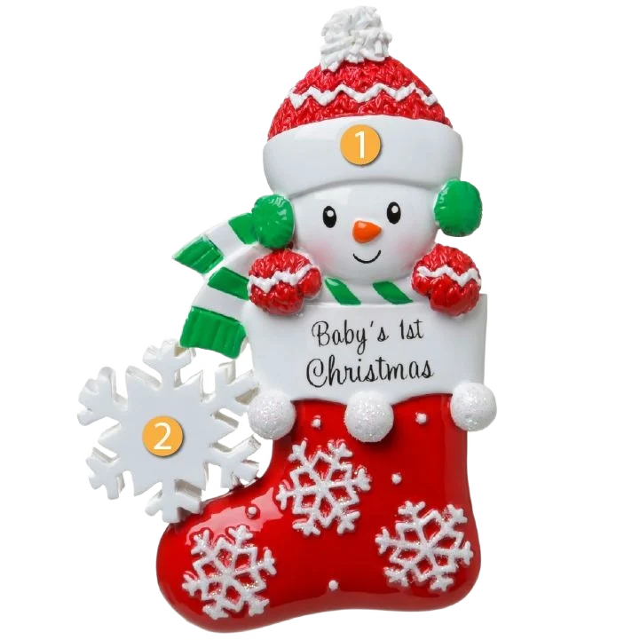Dependable PolarX Personalized Baby Snowman in Red Stocking Ornament Enhanced