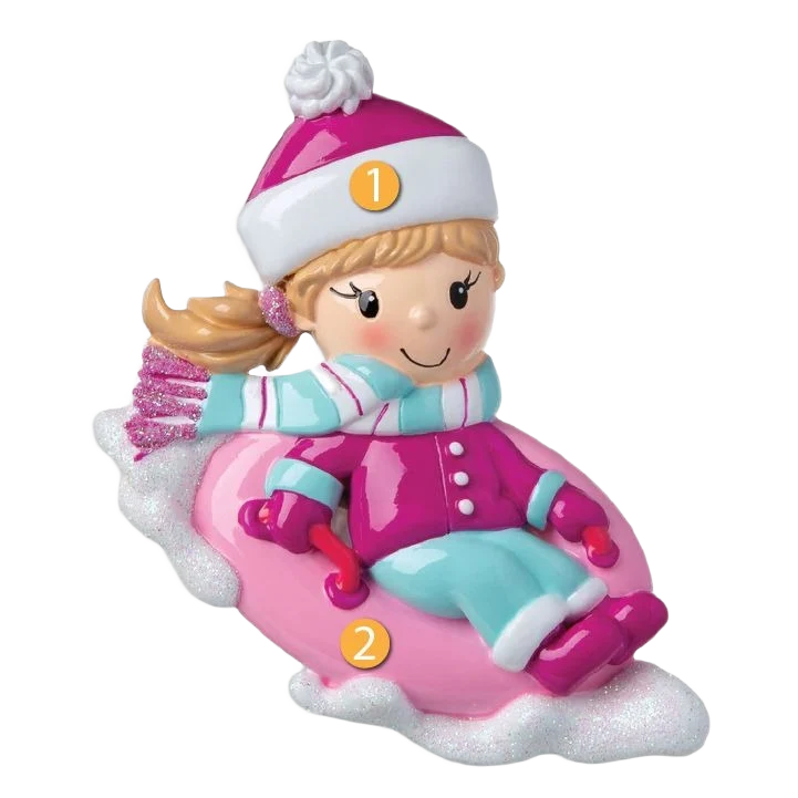 Long-Lasting PolarX Personalized Girl Snow Tubing Ornament Natural