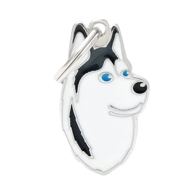 Powerful MyFamily Black White Siberian Husky ID Tag High-Quality