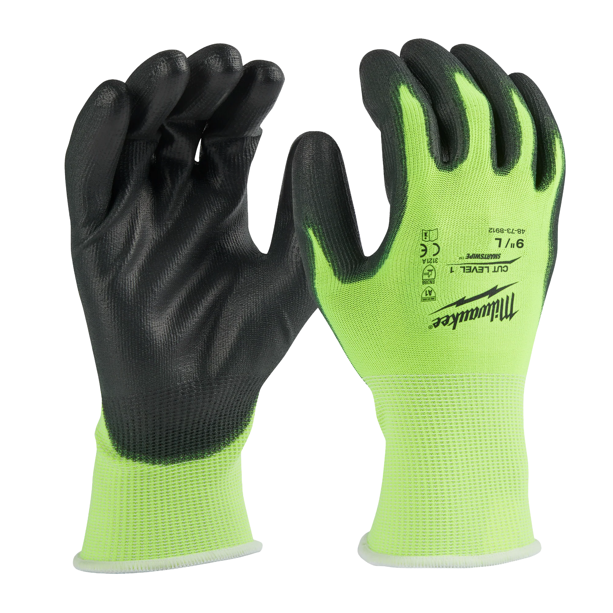 Breathable Milwaukee High Visibility Cut Level 1 Polyurethane Dipped Gloves - L Original Design