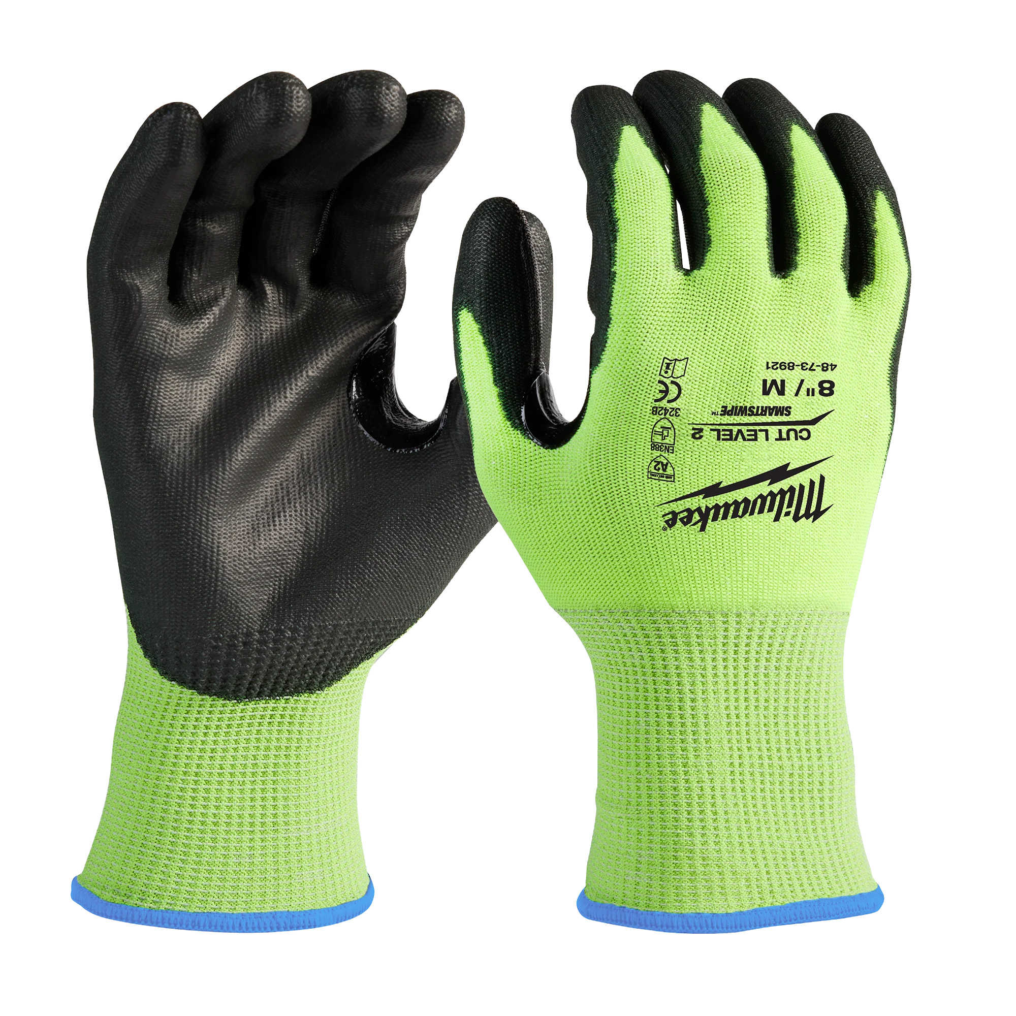 Solid Milwaukee High Visibility Cut Level 2 Polyurethane Dipped Gloves - M Original