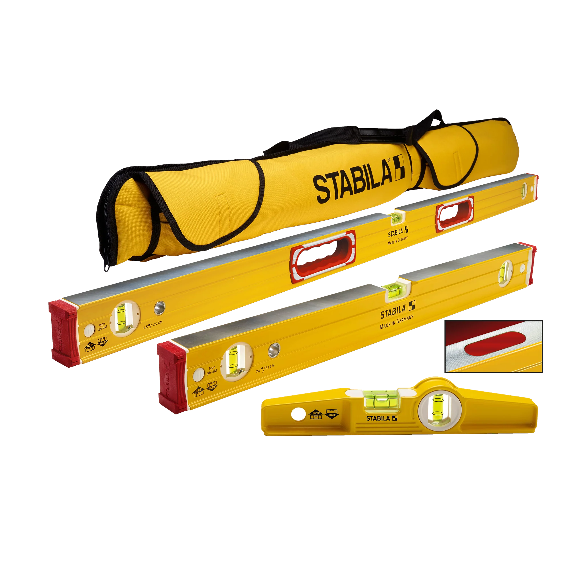 Genuine Stabila Type 96-2M 3-Pc. Magnetic Level Set w Carrying Case Durable