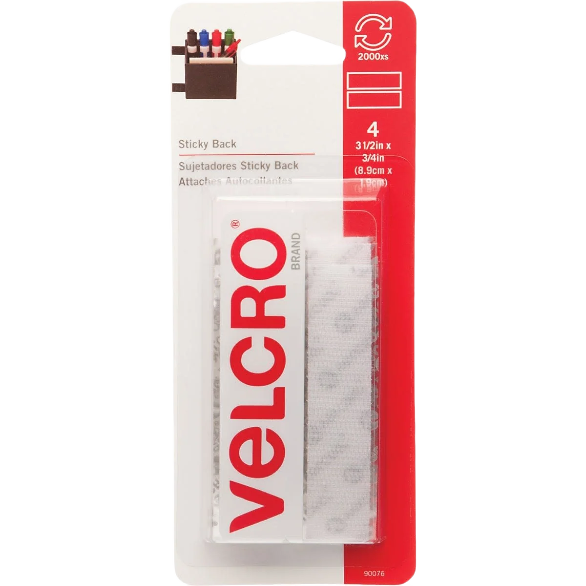 Smooth VELCRO Brand White Hook Loop Strip 3 4 x 3-1 2 in. Refined