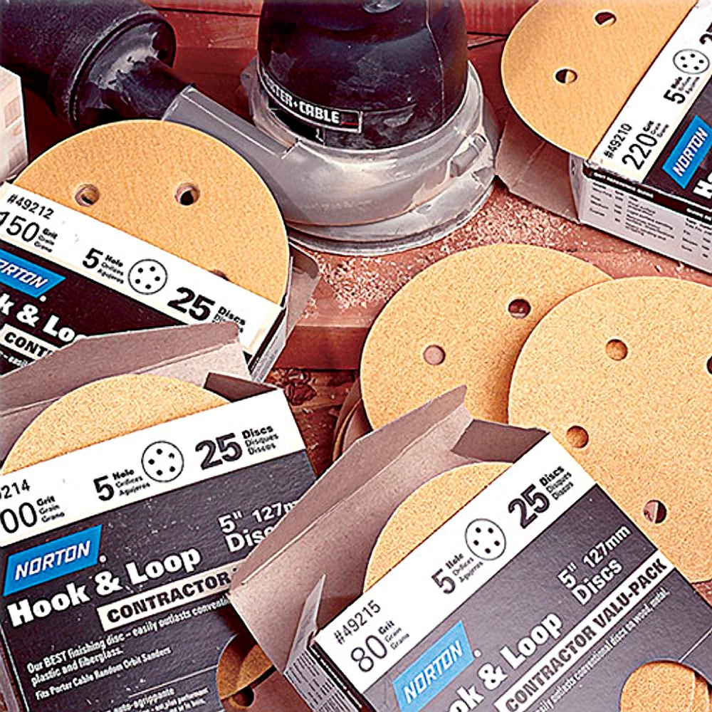 Official Norton Hook and Sand Discs 5 in. x 8 Hole x 220-Grit 25-Pack Easy-to-Use