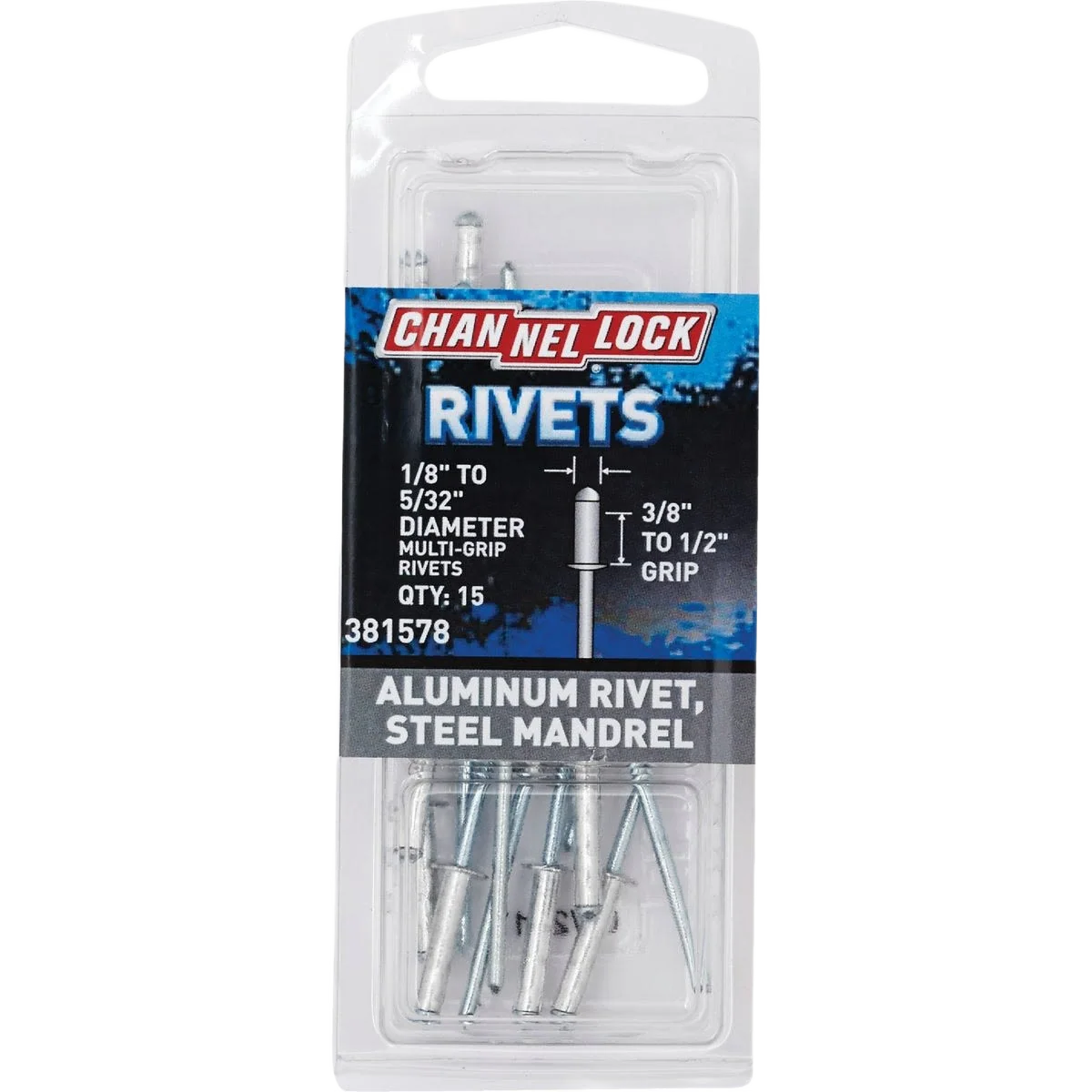 Modern Channellock 1 8 -5 32 x 0.251 -0.437 Grip Aluminum Pop Rivets 20-Pack Detailed