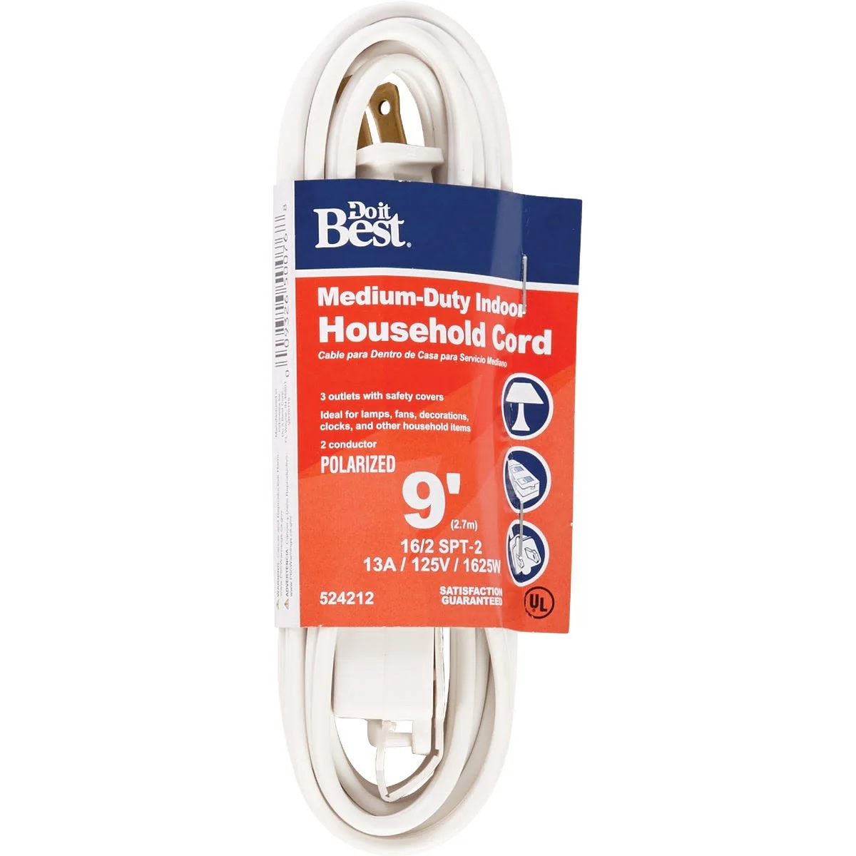 Solid Do it White 16 2 Cube Tap Extension Cord 9 ft. Original