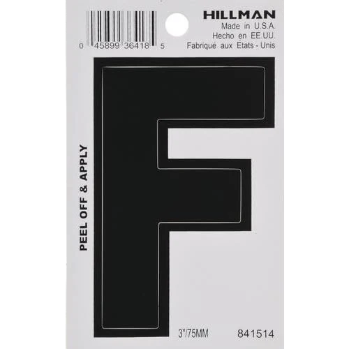 Innovative Hillman 3 in. Black Vinyl Die Cut Peel Off Sticker Letter F Environmentally Friendly