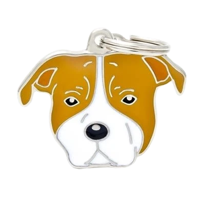Convenient MyFamily White Brown American Staffordshire Terrier ID Tag Sustainable