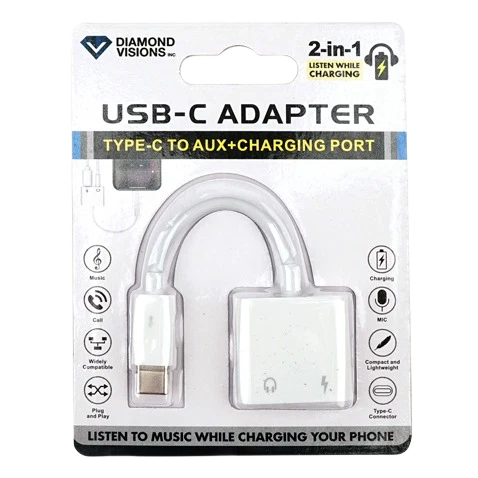 Functional Diamond Visions USB-C Adapter - 2-in-1 Headphone Jack and Charge Port High-Grade