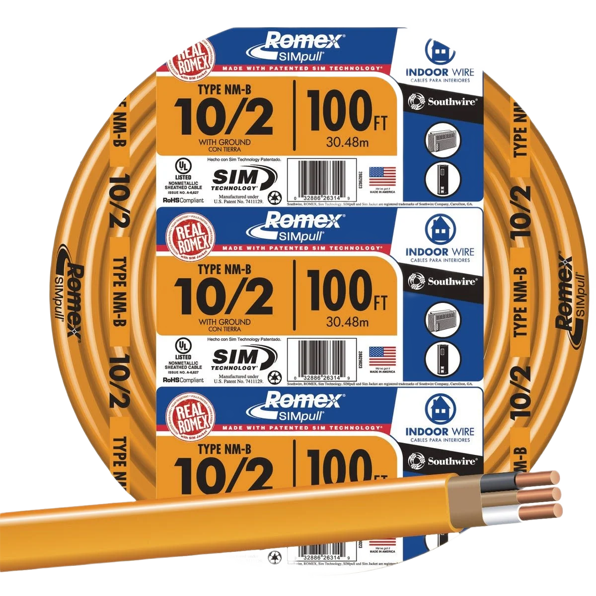 Functional Romex 100 ft. 10-2 Orange Solid NMW G Wire High-Performance