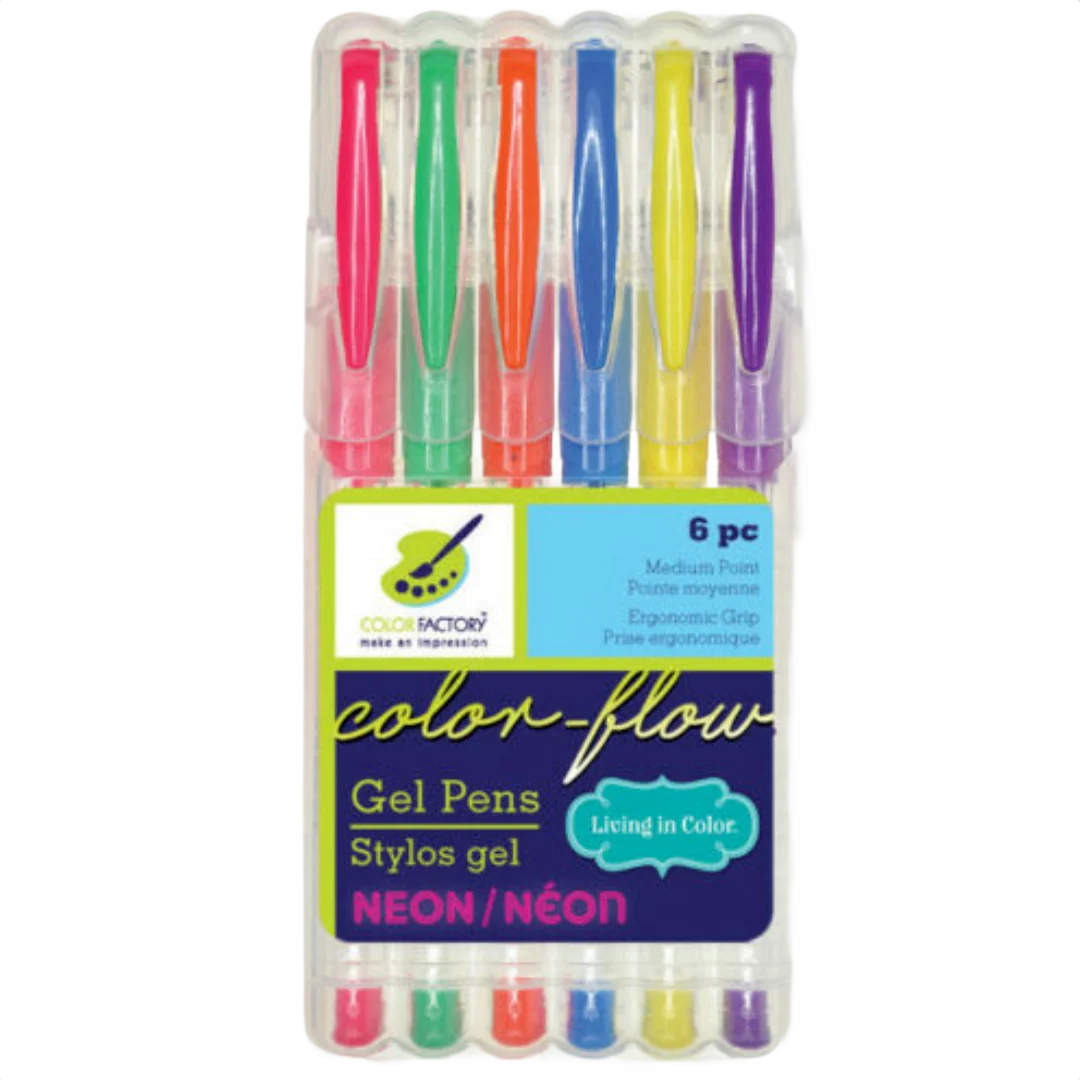 Crafted Living in Color Color-Flow Neon Gel Pens 6-Pack Clean