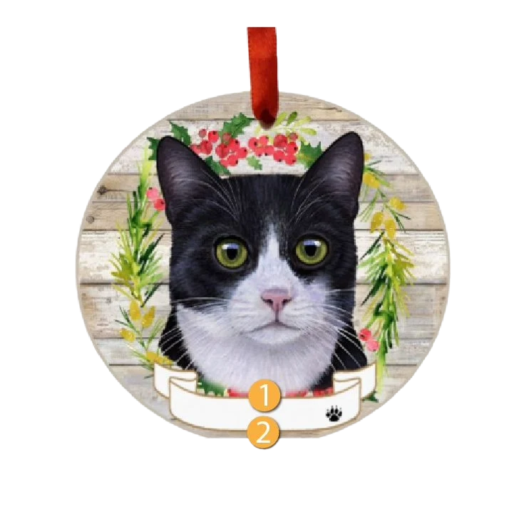 Next-Generation E S Pets Personalized Ceramic Black White Cat Wreath Ornament Powerful